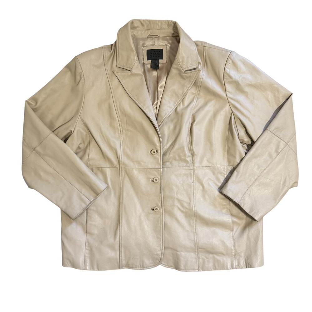 Vintage‎ 90s Cream Leather Blazer Jacket Plus Size 3X Uniform John Paul Richard